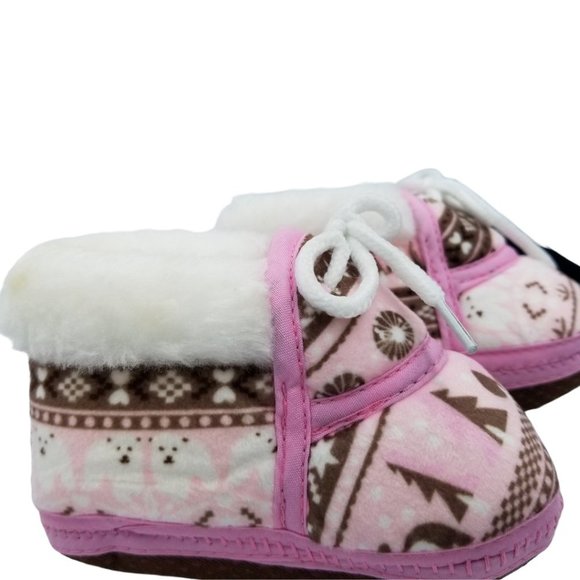 Infant Fleece Rubber Grip Bottom Slippers Moccasins Arctic Animals - Picture 6 of 7